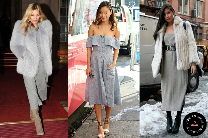 Light gray midi dresses