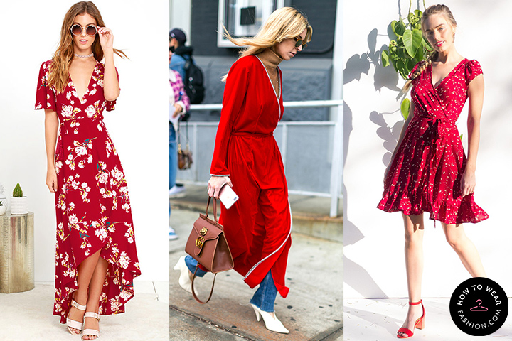 Cherry red wrap dresses | HOWTOWEAR Fashion