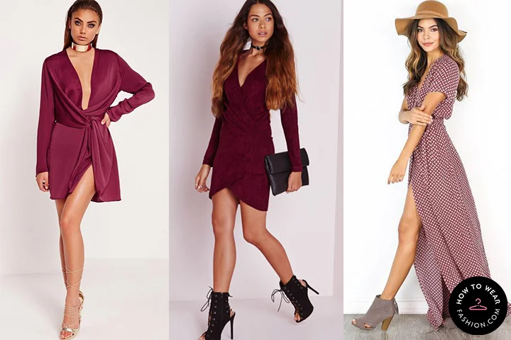 Burgundy wrap dresses