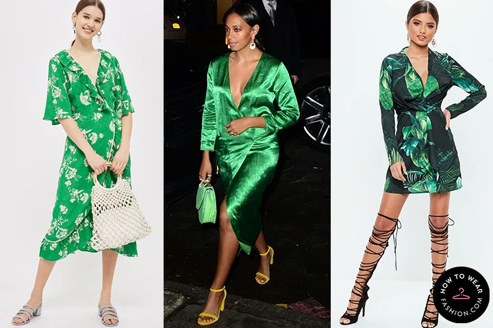 Emerald green wrap dresses
