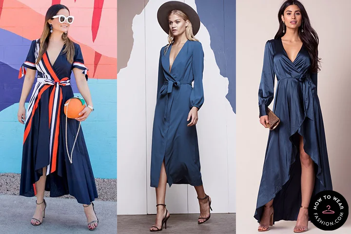 Navy blue wrap dresses