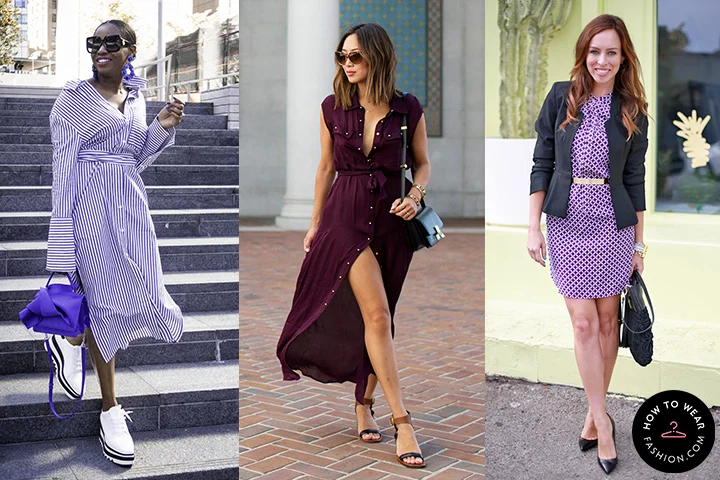 purple shirt dress outfit
