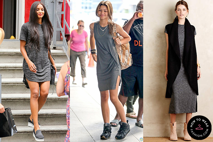 Dark gray T-shirt dresses | HOWTOWEAR Fashion