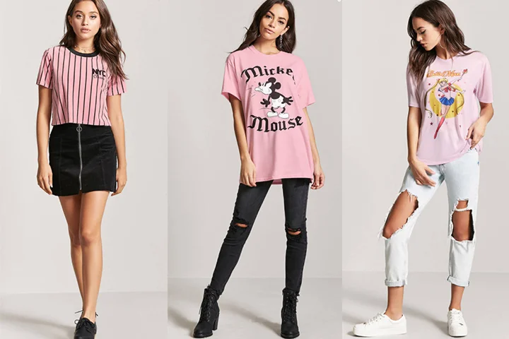 Pastel pink graphic T-shirts