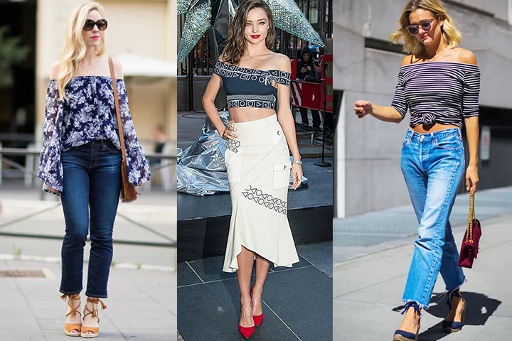 Navy blue off shoulder tops