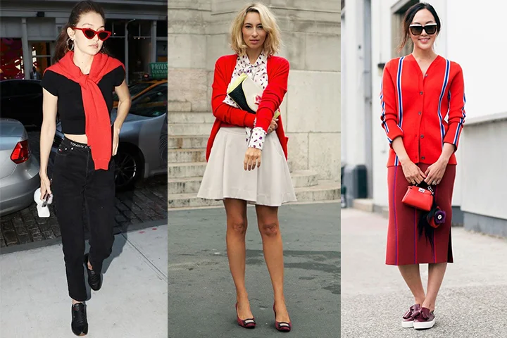 red cardigan outfit