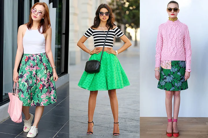 Emerald green A-line skirts