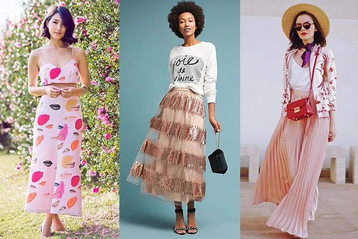 Pastel pink maxi skirts