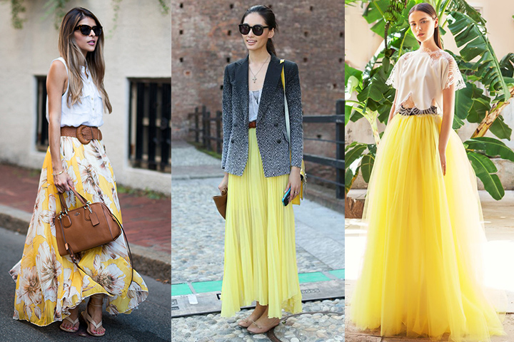 Yellow maxi skirts