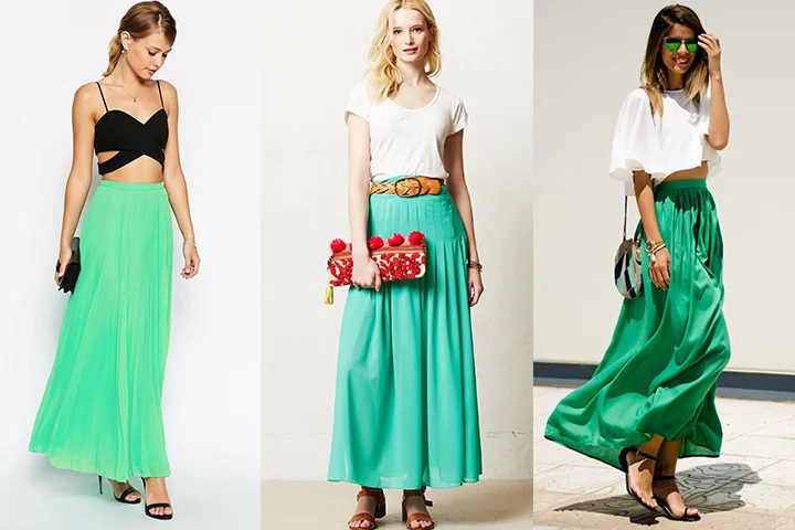 Emerald green maxi skirts