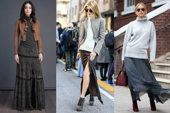 Dark gray maxi skirts