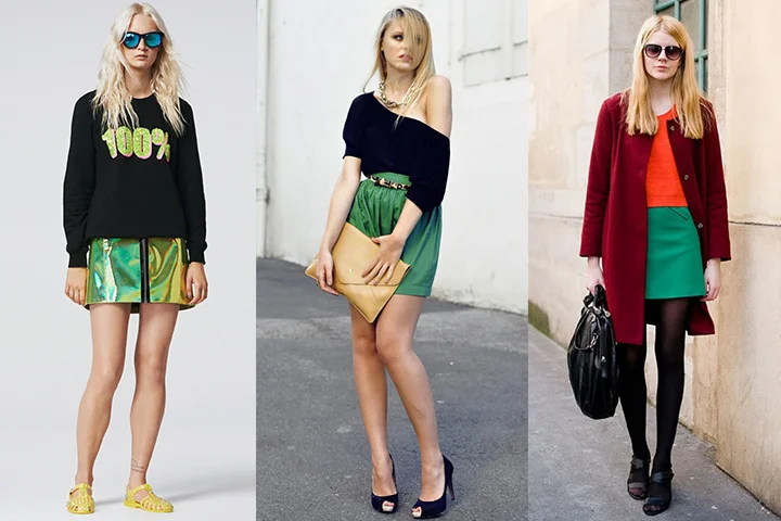 Emerald green mini skirts
