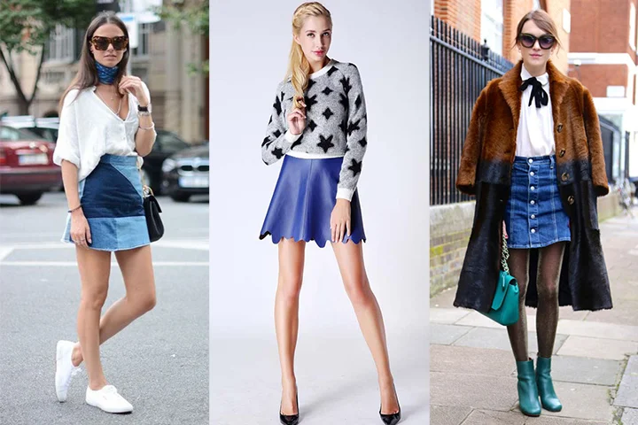 Medium blue mini skirts