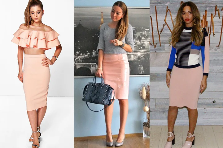 Peach pencil skirts