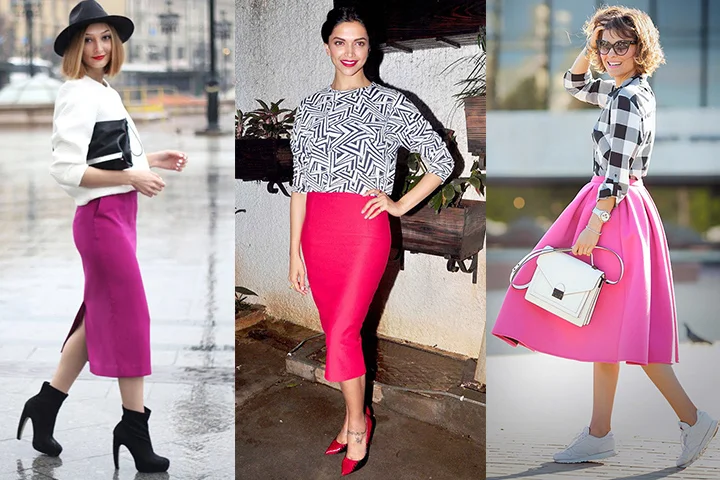 Magenta midi skirts