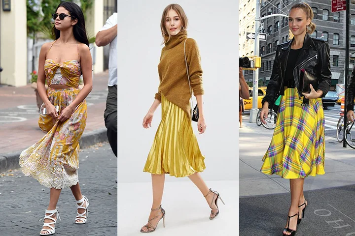 Yellow midi skirts