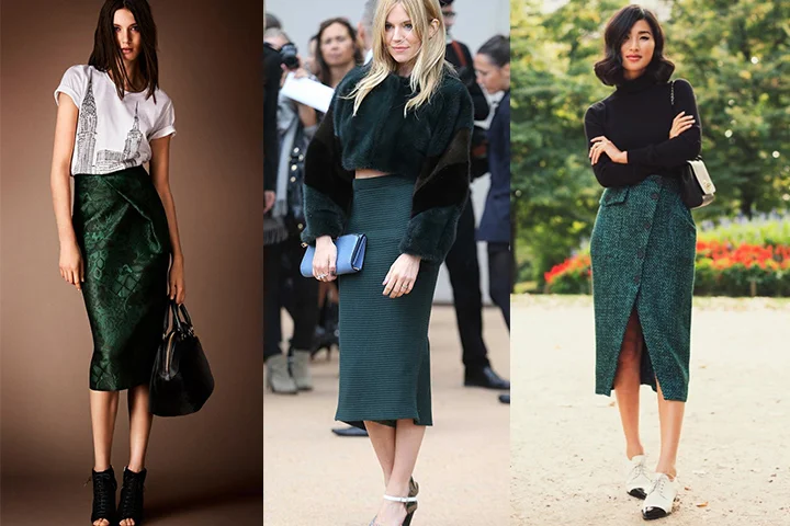 Dark green midi skirts