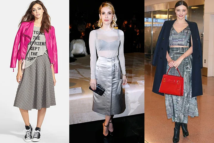 Light gray midi skirts