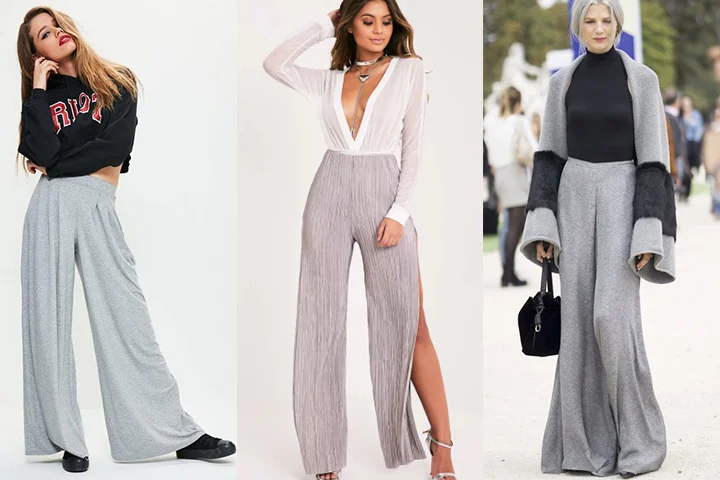 Light gray wide-leg pants