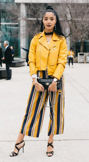 black and white striped culottes outfit