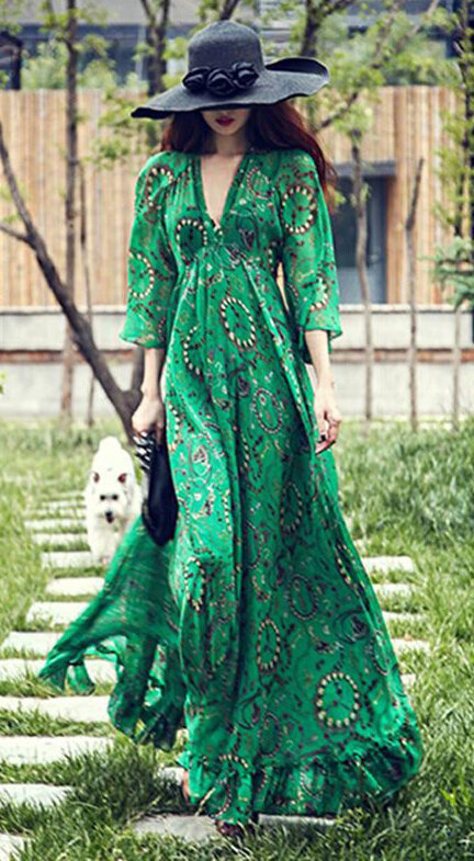 Emerald green maxi dresses