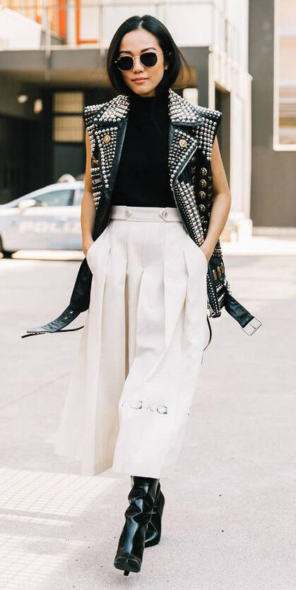 white-culottes-pantss-black-top-turtleneck-brun-sun-black-shoe-boots-black-vest-moto-fall-winter-dinner.jpg