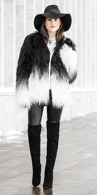 how-to-style-black-leggings-white-jacket-coat-fur-white-top-blouse-brun-hat-black-shoe-boots-fall-winter-fashion-ombre-lunch.jpg