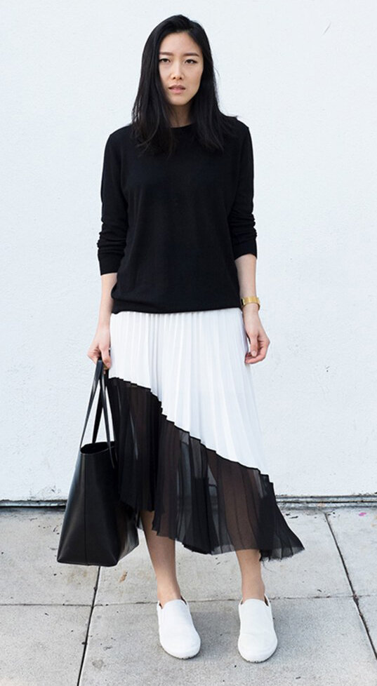 white-midi-skirt-black-sweater-black-bag-tote-brun-white-shoe-sneakers-fall-work.jpg