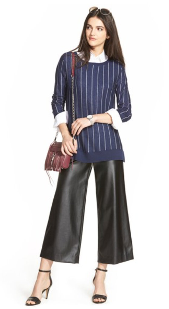 black-culottes-pants-blue-navy-sweater-white-collared-shirt-burgundy-bag-black-shoe-sandalh-brun-fall-winter-style-fashion-wear-leather-lunch.jpg