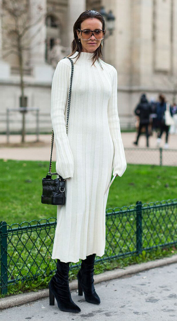 white-dress-sweater-black-bag-black-shoe-booties-hairr-sun-fall-winter-work.jpg