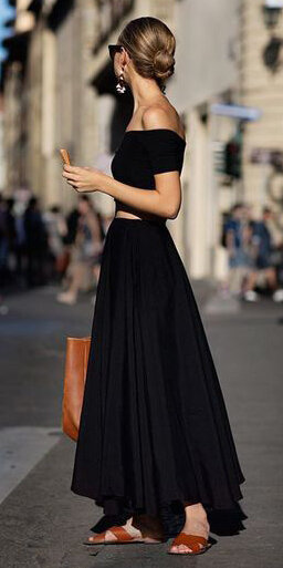 black-crop-top-offshoulder-bun-hairr-cognac-bag-cognac-shoe-sandals-black-maxi-skirt-spring-summer-lunch.jpg