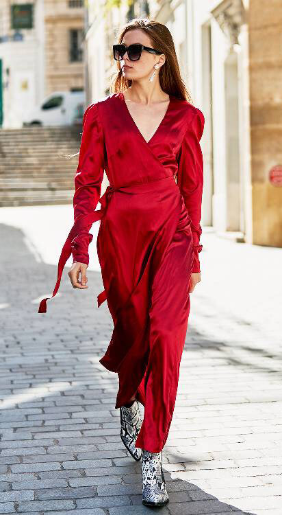 red-dress-maxi-wrap-silk-hairr-sun-white-shoe-booties-snakeskin-fall-winter-dinner.jpg
