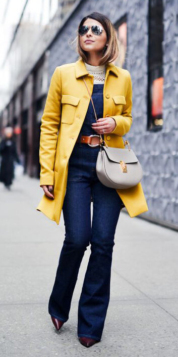 blue-navy-jumpsuit-belt-white-sweater-layer-gray-bag-yellow-jacket-coat-hairr-sun-fall-winter-lunch.jpg