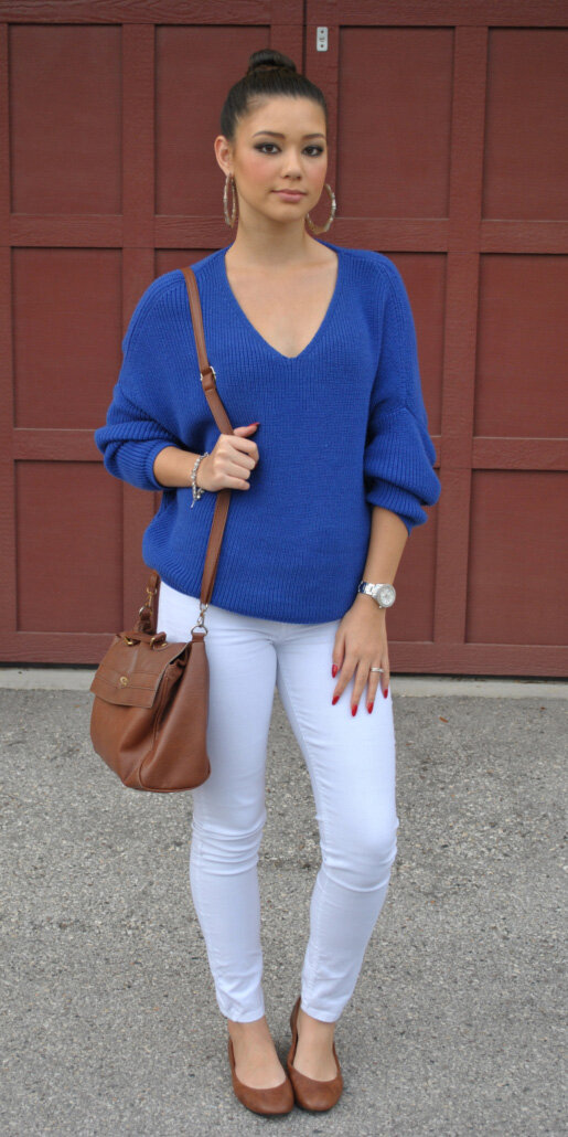 white-skinny-jeans-cognac-shoe-flats-cognac-bag-cobalt-blue-med-sweater-hoops-hairr-bun-spring-summer-lunch.jpg