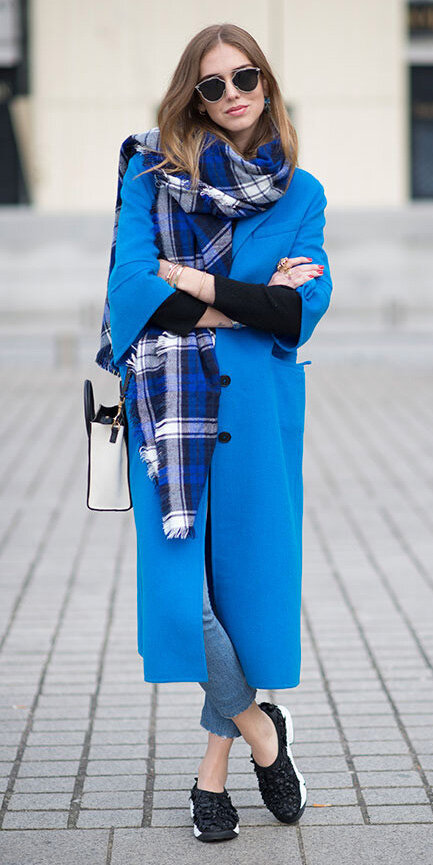 blue-navy-scarf-plaid-cobalt-sun-white-bag-black-shoe-sneakers-blue-med-jacket-coat-fall-winter-hairr-weekend.jpg