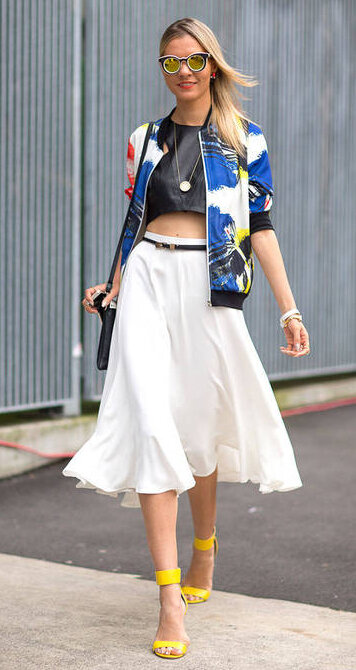 white-midi-skirt-black-top-crop-blue-navy-jacket-bomber-print-black-bag-necklace-sun-yellow-shoe-sandalh-howtowear-fashion-style-outfit-spring-summer-blonde-dinner.jpg