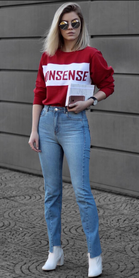 blue-light-skinny-jeans-white-shoe-booties-red-sweater-sweatshirt-blonde-sun-lob-fall-winter-weekend.jpg