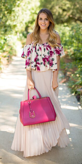 pink-magenta-top-offshoulder-floral-print-blonde-pink-bag-tote-pleat-white-maxi-skirt-spring-summer-lunch.jpg