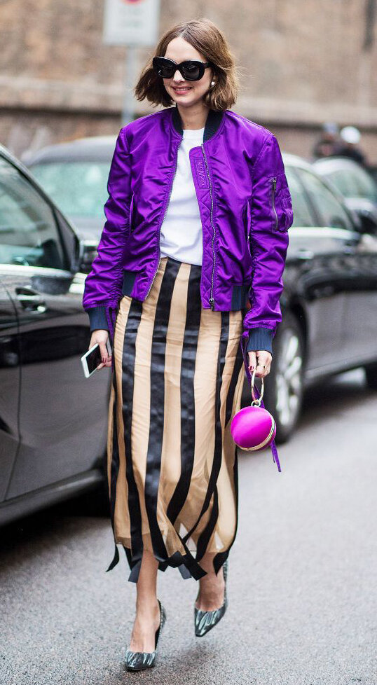 tan-midi-skirt-vertical-stripe-pink-bag-white-tee-purple-royal-jacket-bomber-hairr-sun-lob-spring-summer-work.jpg