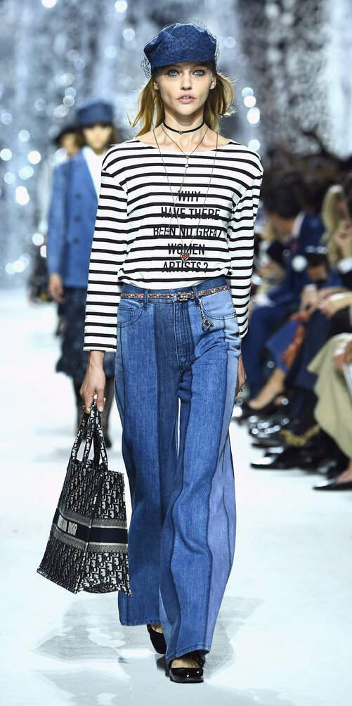 blue-med-flare-jeans-white-tee-stripe-belt-blonde-hat-black-shoe-pumps-choker-spring-summer-lunch.jpg