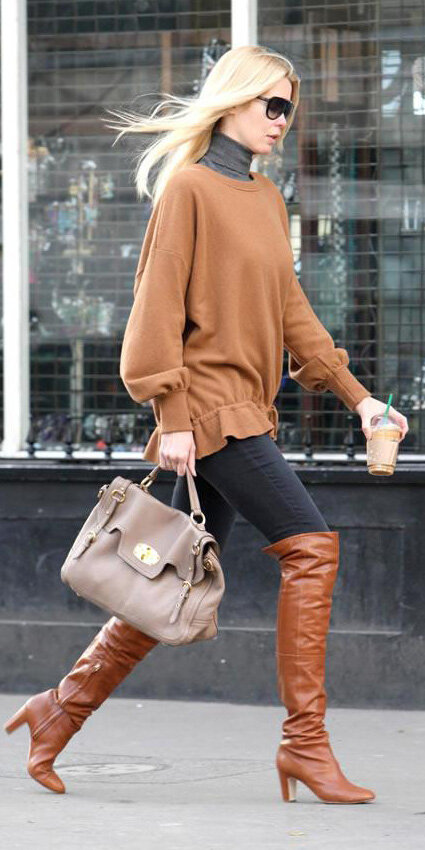 black-skinny-jeans-camel-sweater-tunic-grayd-tee-turtleneck-sun-fall-winter-tan-bag-claudiaschiffer-cognac-shoe-boots-blonde-lunch.jpg