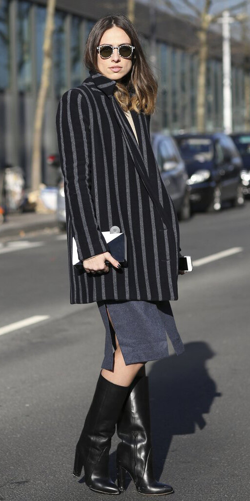 blue-navy-pencil-skirt-sun-black-shoe-boots-vertical-stripe-black-jacket-blazer-boyfriend-fall-winter-hairr-dinner.jpg