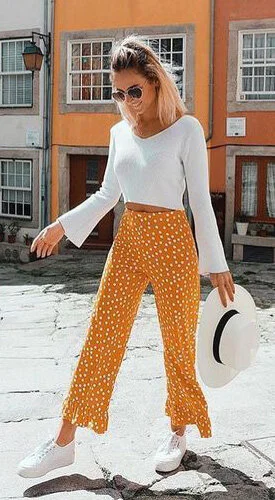 orange polka dot top