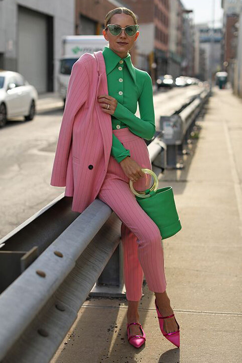 Dressing in a light pink shirt, light green pants and - stock photo 3666577  | Crushpixel