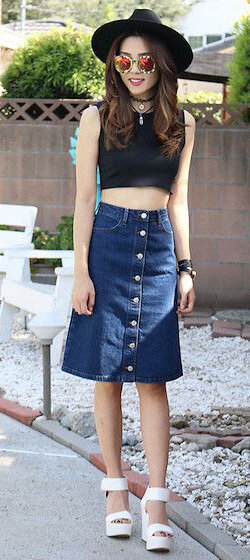 denim skirt with top