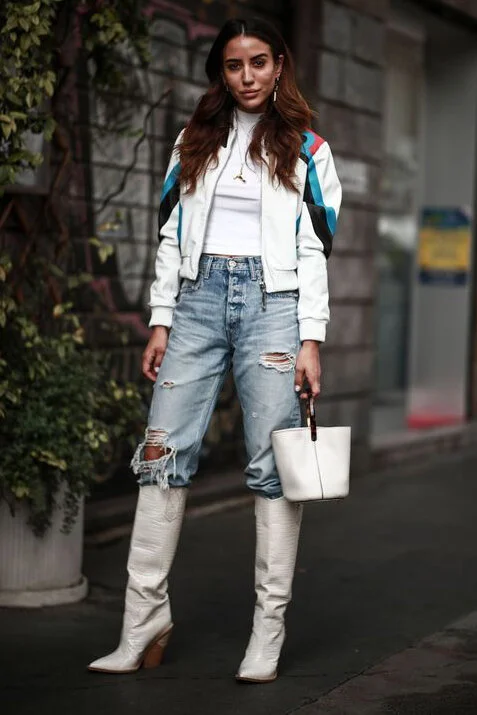 white jeans with cowboy boots