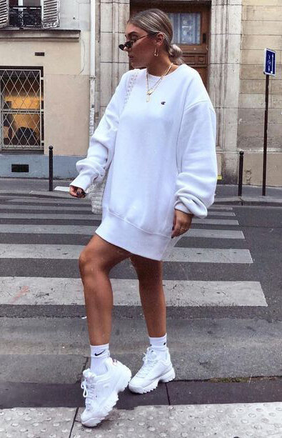 dress with socks and sneakers