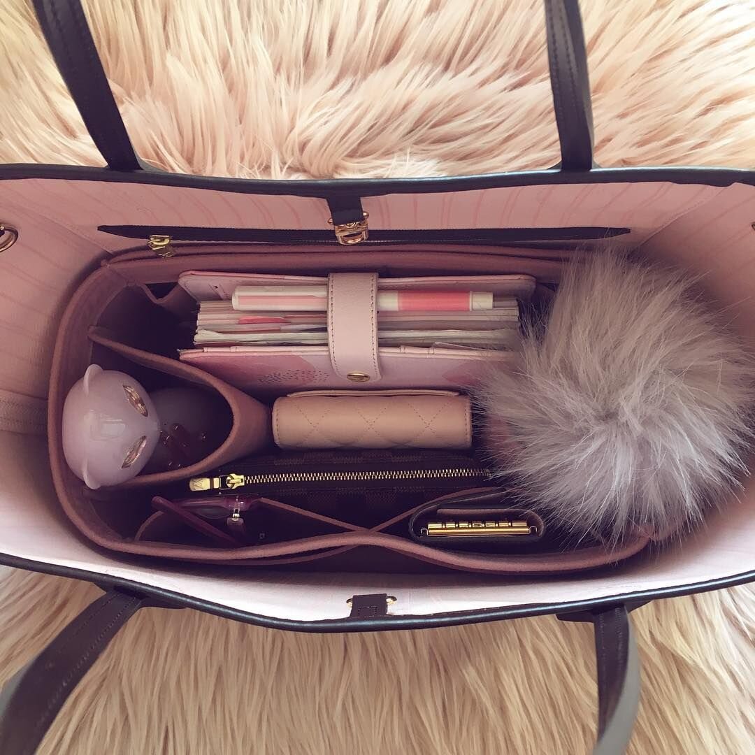 Spencer Felt Insert Organizer Bag Travel Handbag Inner Purse Cosmetic Bags for Neverfull Tote in Pink | Medium