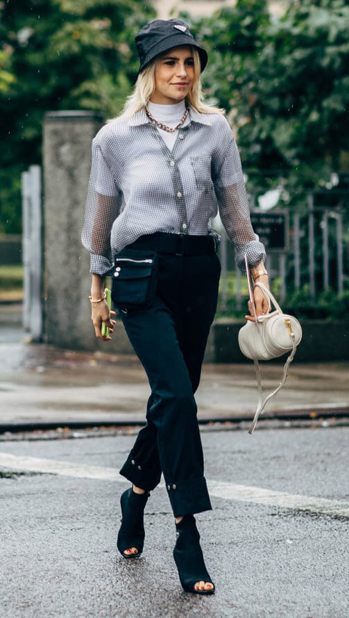 black-chino-pants-white-tee-grayl-top-blouse-sheer-chain-necklace-white-bag-black-shoe-booties-black-bucket-hat-blonde-fall-winter-lunch.jpg