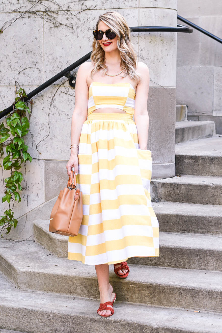 Yellow midi dresses | HOWTOWEAR Fashion